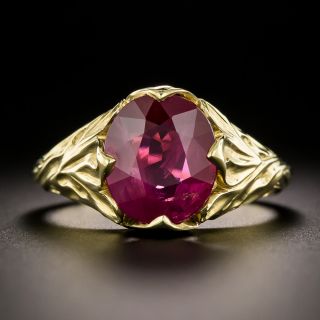 Lang Collection Art Nouveau-Style 4.07 Carat Burma Ruby Ring - GIA - 2