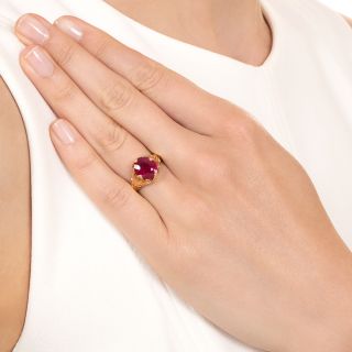 Lang Collection Art Nouveau-Style 4.07 Carat Burma Ruby Ring - GIA