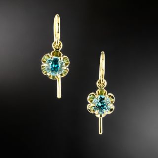 Lang Collection Blue Zircon Buttercup 18K Dangle Earrings - 1