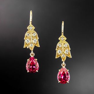 Lang Collection Laurel Leaf Diamond and Pink Tourmaline Dangle Earrings  - 2