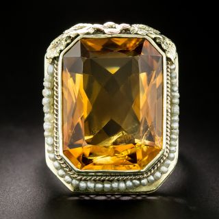 Large Art Deco Citrine and Pearl Tri-Color Gold Ring by G. H. Godfrey - 2