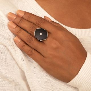 Large Art Deco Octagonal Onyx and Diamond Ring