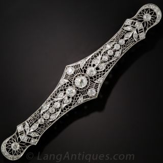Large Art Deco Platinum and Diamond Bar Brooch - 2