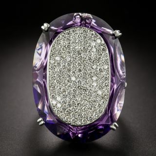 Large Pavé Diamond and Amethyst Ring - 2