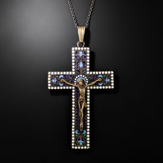 Large Russian Silver And Gold Cloisonné Enamel  Crucifix  - 2