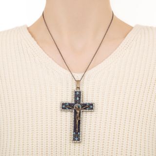 Large Russian Silver And Gold Cloisonné Enamel  Crucifix 