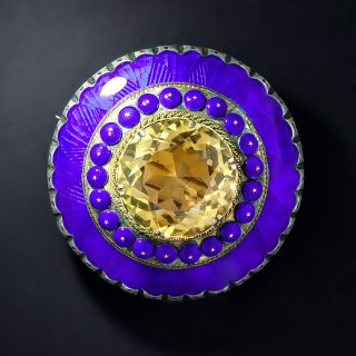 Large Victorian Citrine and Enamel Antique Brooch - 1