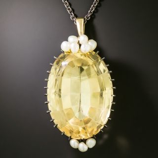 Large Victorian Citrine and Freshwater Pearl Pendant  - 3