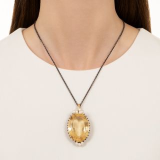 Large Victorian Citrine and Freshwater Pearl Pendant 
