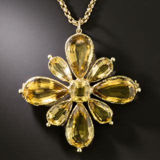 Large Victorian Citrine Flower Brooch/Pendant, English - 2