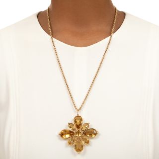 Large Victorian Citrine Flower Brooch/Pendant, English
