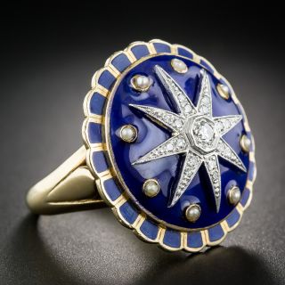 Victorian Revival Diamond and Enamel Cocktail Ring - 7