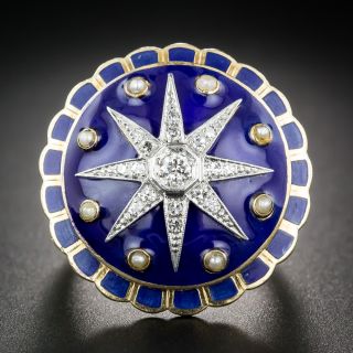 Victorian Revival Diamond and Enamel Cocktail Ring