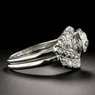 Late-Art Deco 1.02 Carat European-Cut Diamond Wedding Set - GIA K-L VS2