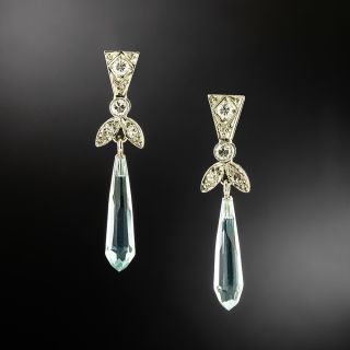 Late-Art Deco Diamond and Aquamarine Drop Earrings - 2