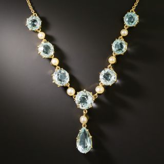Late Victorian Aquamarine and Pearl Necklace - 2