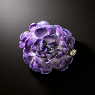 Late Victorian Purple Enamel and Diamond Dahlia Brooch/Pendant - 2