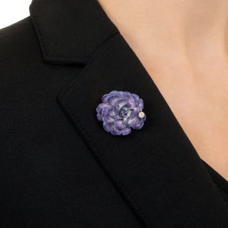 Late Victorian Purple Enamel and Diamond Dahlia Brooch/Pendant