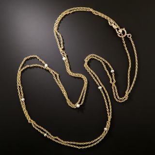 Long Victorian Natural Pearl Watch Chain - 4