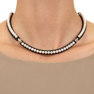 Marsh & Co. Cultured Pearl, Diamond and Blackened Steel Necklace