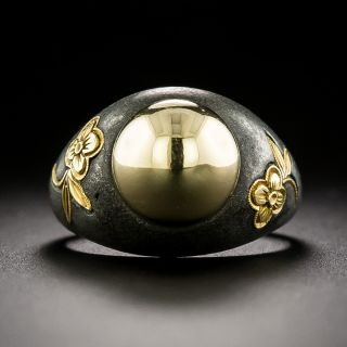 Marsh & Co. Golden Bead and Flower Ring, Size 3 1/2 - 2