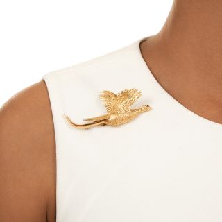 Mid-Century 14K Pheasant in Flight Brooch by Craig Drake