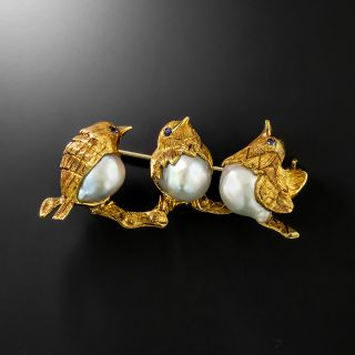 Mid-Century 18K Birds on a Branch Pearl Brooch, Italy - 4