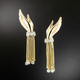 Mid-Century 18K Diamond Tassel Hand Earrings - 2
