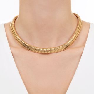 Mid-Century 18K Gold Gas Pipe Necklace