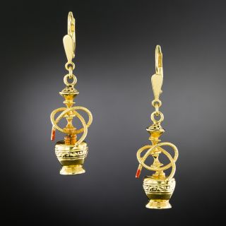 Mid-Century 18K Hookah Dangle Earrings - 2