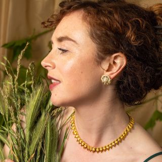 Mid-Century 18K Pearl and Diamond Sunflower Earrings