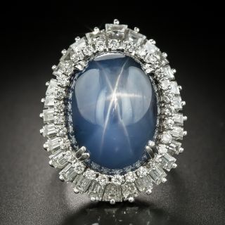 Mid-Century 45.00 Carat Star Sapphire and Baguette Diamond Ring-Dant by Palais - GIA - 1