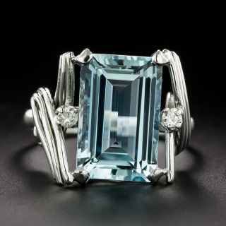 Mid-Century 5.28 Carat Aquamarine and Diamond Ring - 3