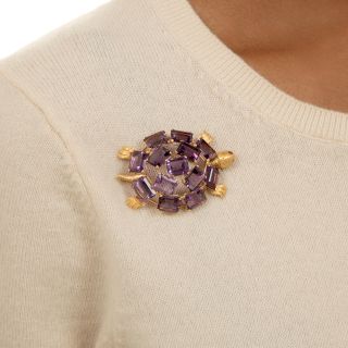 Mid-Century Amethyst Turtle Brooch 
