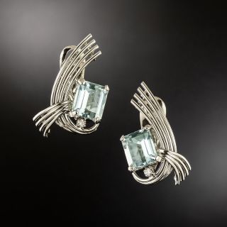 Mid-Century Aquamarine and Diamond Earrings - 4