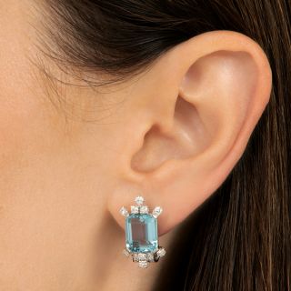 Mid-Century Aquamarine and Diamond Earrings