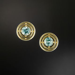 Mid-Century Blue Zircon Circle Earrings - 2