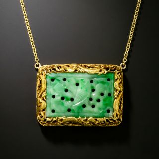 Mid-Century Carved Natural Jade Dragon Necklace - 2