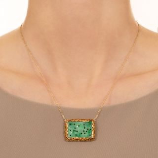 Mid-Century Carved Natural Jade Dragon Necklace