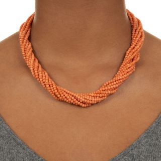 Mid-Century Coral Torsade Necklace