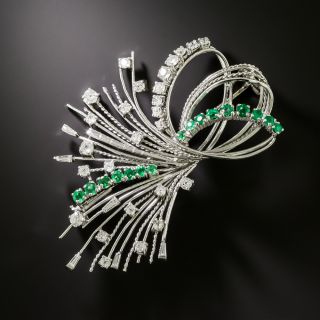Mid-Century Diamond and Emerald Spray Brooch - 3
