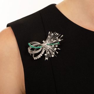 Mid-Century Diamond and Emerald Spray Brooch