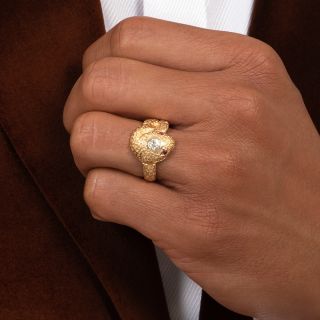 Mid-Century Diamond and Ruby-Eyed 18K Snake Ring