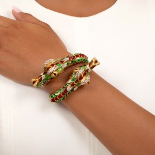 Mid-Century Enamel And Diamond Double Dragon Bracelet