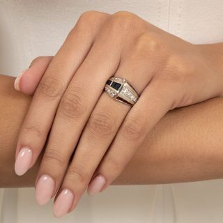 Mid-Century Geometric Ruby, Sapphire and Diamond Ring