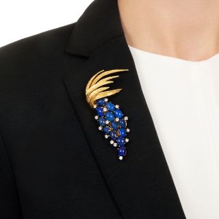 Mid-Century Lapis and Diamond Articulated Brooch