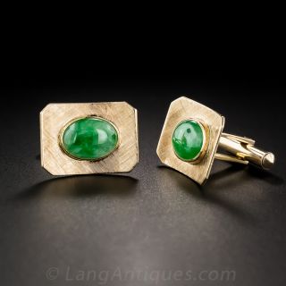Mid-Century Natural Burmese Jade Cufflinks - 1