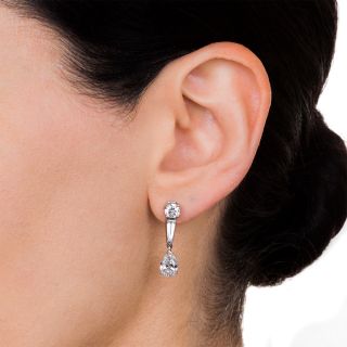 Mid-Century Pear-Shaped Diamond Drop Earrings - GIA E VS2