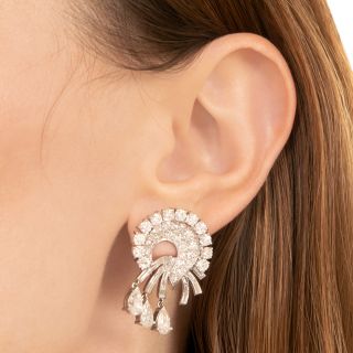 Mid-Century Platinum Diamond Cascade Earrings