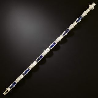 Mid-Century Sapphire and Diamond Domed Link Bracelet - 2